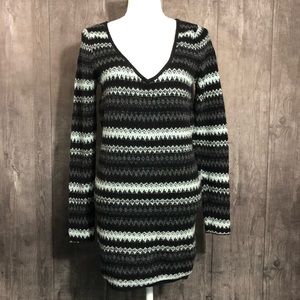 Free People Striped V-Neck Knit Wool Blend Sweater